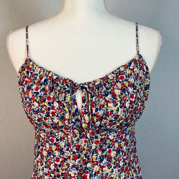 H&M Floral Red/Blue Calf Length Dress Size Small - Picture 3 of 8